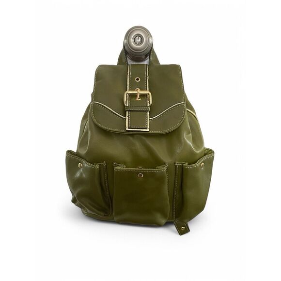 Backpack Women Mini Green Simulated Leather Gold Fittings Excellent Condition - Picture 1 of 12